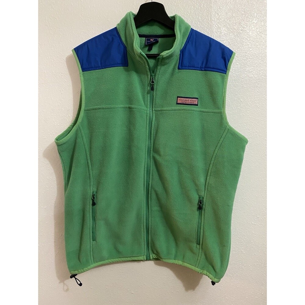 Vineyard Vines Men’s Colorblock Ble Green Fleece Zip Up Vest L